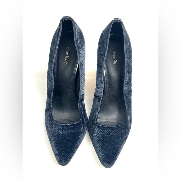 Calvin Klein Shoes - Calvin Klein Neema Velvet Gold Block High Heel Blue Size 10
